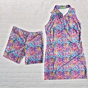 TEE2SEA Performance Active Sleeveless Collared Golf 2PC Dress Shorts Set Outfit